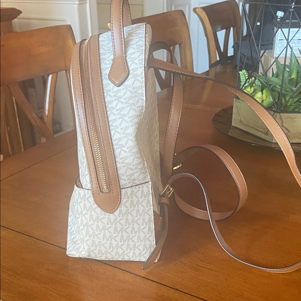 Michael Kors Cream and Tan Logo Backpack - Picture 9 of 11